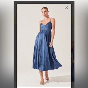 ASTR Maeve Pleated Midi Dress - Slate Blue